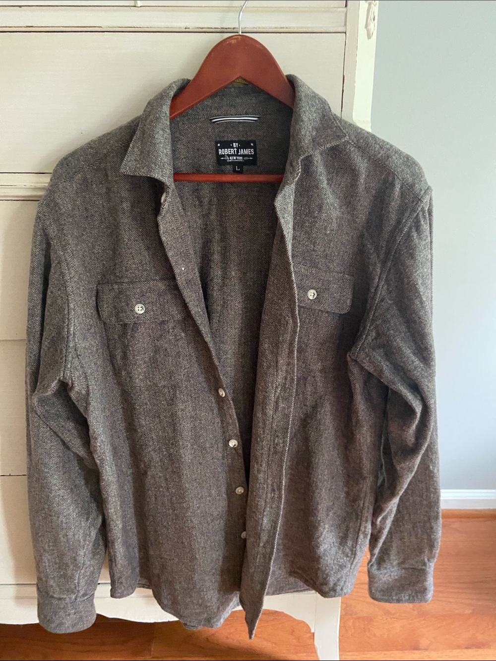 Robert James Brown Button-Up Houndstooth Shirt Jacket